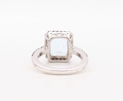 925 Sterling Silver Vintage Ring Rectangle Blue Topaz Halo Spinel  Sz 7 RG30843
