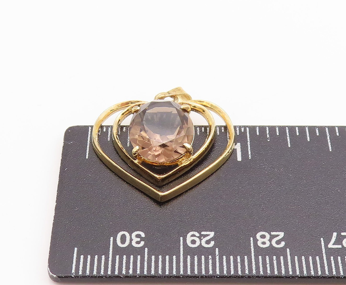 925 Sterling Silver Vintage Pendant Gold Plated Smoky Quartz Love Heart  PT24907