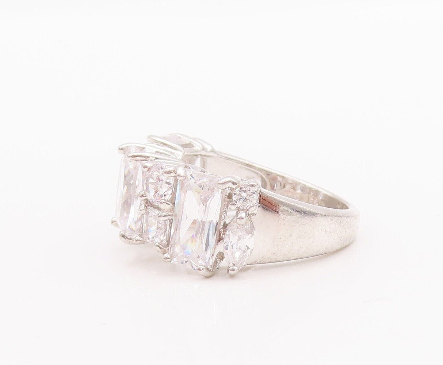 925 Sterling Silver Vintage Ring Multi Shape Cut CZ Inlay Band  Sz 5  RG28560