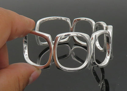 925 Sterling Silver  Vintage Shiny Rounded Square Open Cuff Bracelet  BT8670