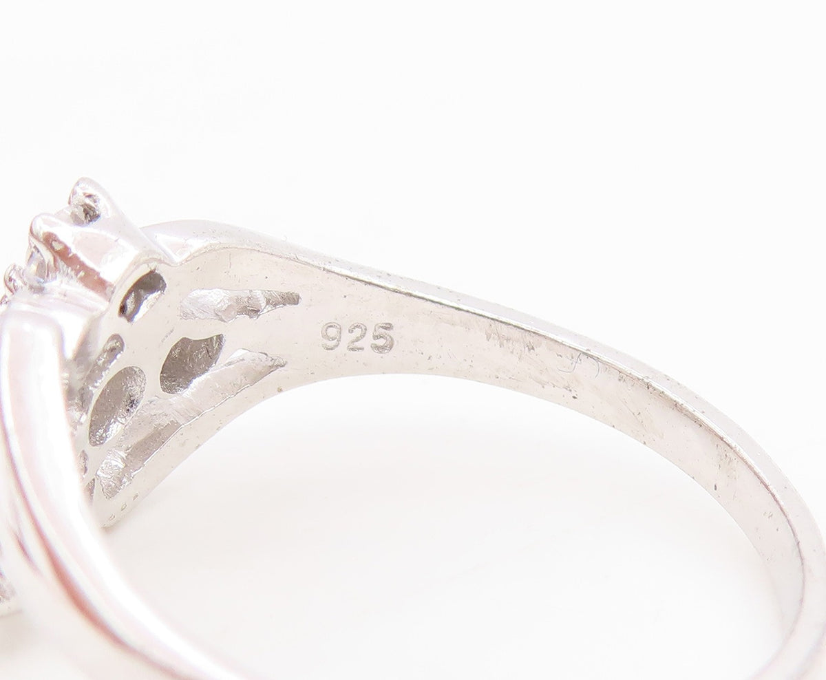 925 Sterling Silver Vintage Ring Sparkling CZ Statement Band  Sz 7  RG36179