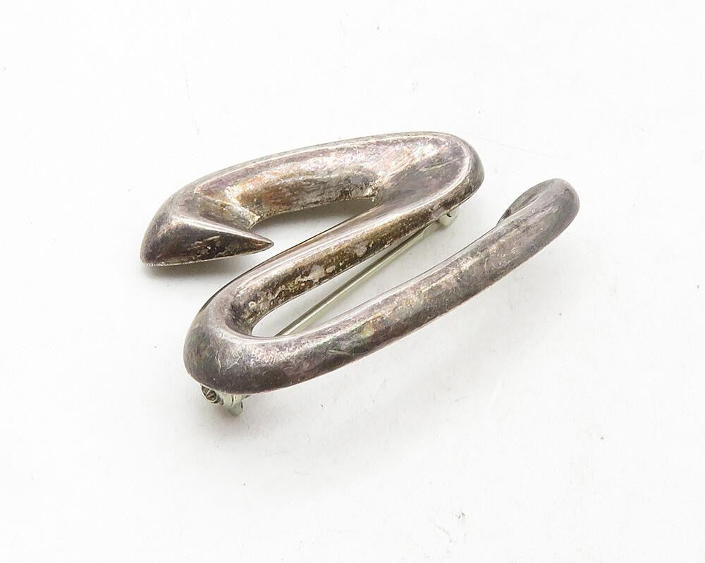 925 Sterling Silver  Vintage Dark Tone Smooth Scribble Brooch Pin  BP3902