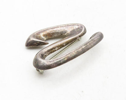 925 Sterling Silver  Vintage Dark Tone Smooth Scribble Brooch Pin  BP3902