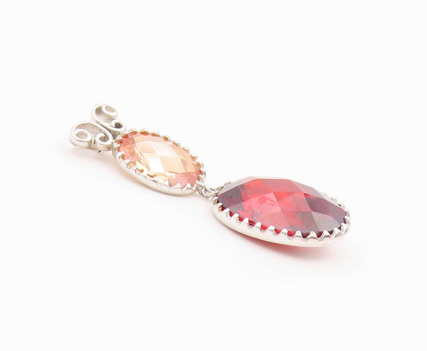 925 Sterling Silver Vintage Pendant Faceted Citrine & Garnet Butterfly  PT26368