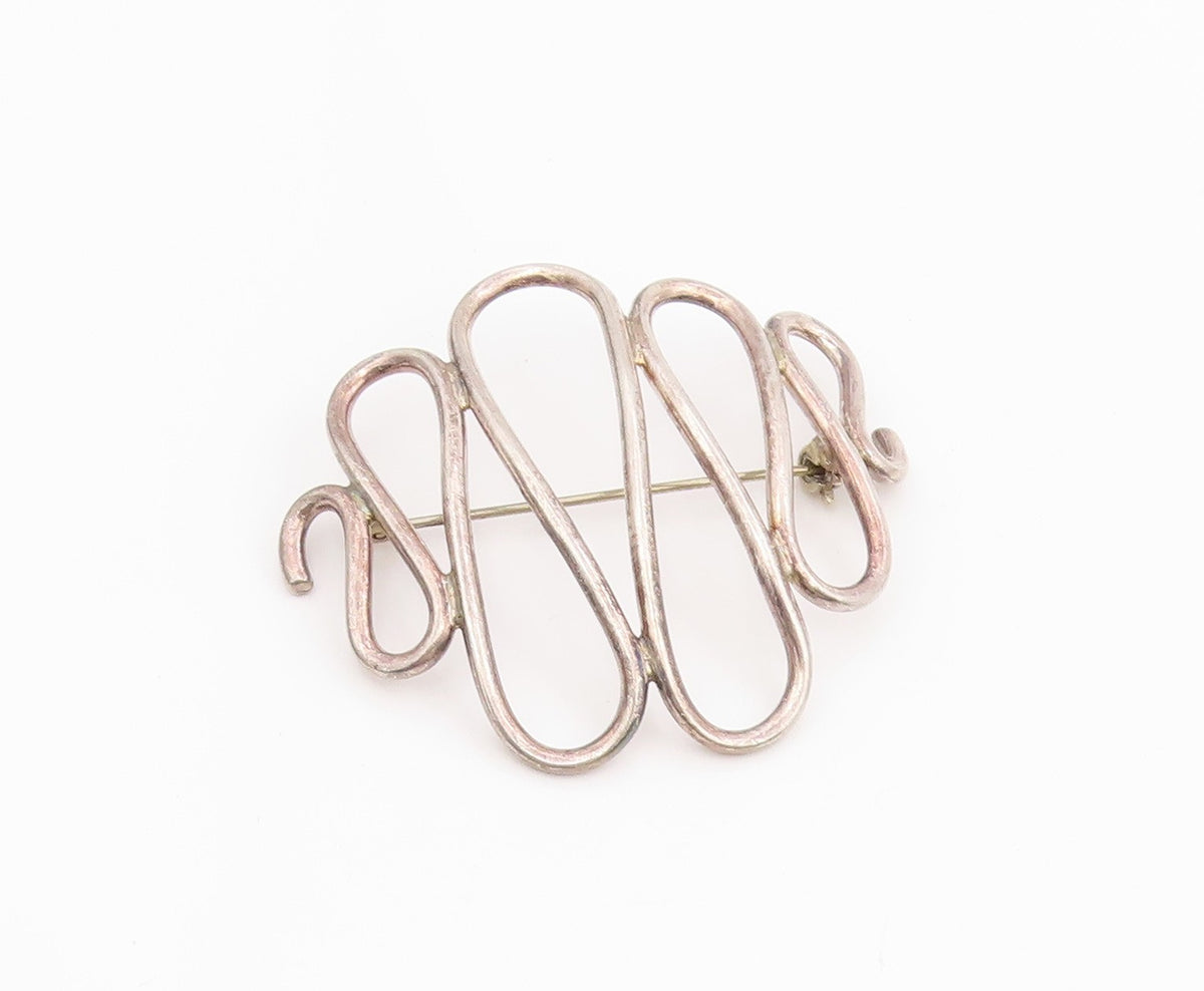925 Sterling Silver Vintage Brooch Pin Minimalist Cutout Wave Design  BP12165