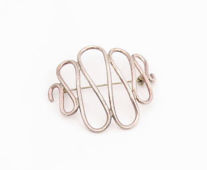 925 Sterling Silver Vintage Brooch Pin Minimalist Cutout Wave Design  BP12165