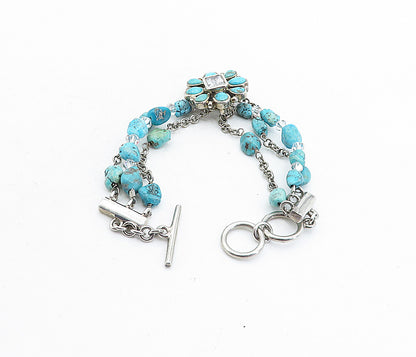 BARSE 925 Silver Vintage Turquoise & Cubic Zirconia Beaded Bracelet BT1968