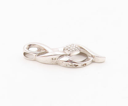 925 Sterling Silver  Vintage Shiny Genuine Diamonds Ribbon Pendant  PT17977