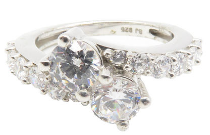 925 Sterling Silver  Sparkling Cubic Zirconia Bypass Band Ring Sz 6  RG11901