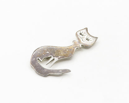 MEXICO 925 Sterling Silver  Vintage Dark Tone Sitting Cat Brooch Pin  BP7270