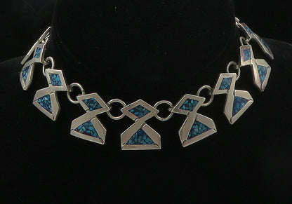 LVR TAXCO MEXICO 925 Sterling Silver Vintage Inlaid Stone Chain Necklace  NE2763