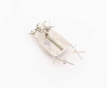 925 Sterling Silver Vintage Brooch EUE Brutalist Glittery  Gemstone  BP11652