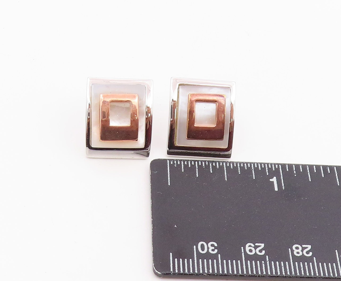 925 Sterling Silver Vintage Earrings Mother Of Pearl Geometric Stud  EG14211