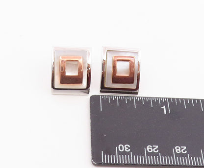 925 Sterling Silver Vintage Earrings Mother Of Pearl Geometric Stud  EG14211