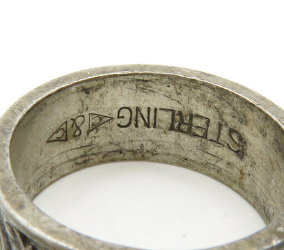 CLARK & COOMBS 925 Silver  Vintage Dark Tone Floral Band Ring Sz 5  RG16557