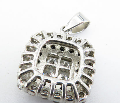 925 Sterling Silver  Cubic Zirconia & Sapphire Square Drop Pendant  PT5047
