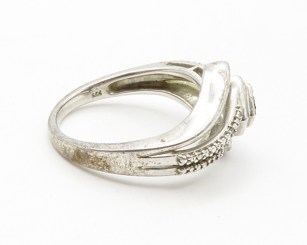 925 Sterling Silver  Genuine Black & White Diamonds Band Ring Sz 7  RG14432