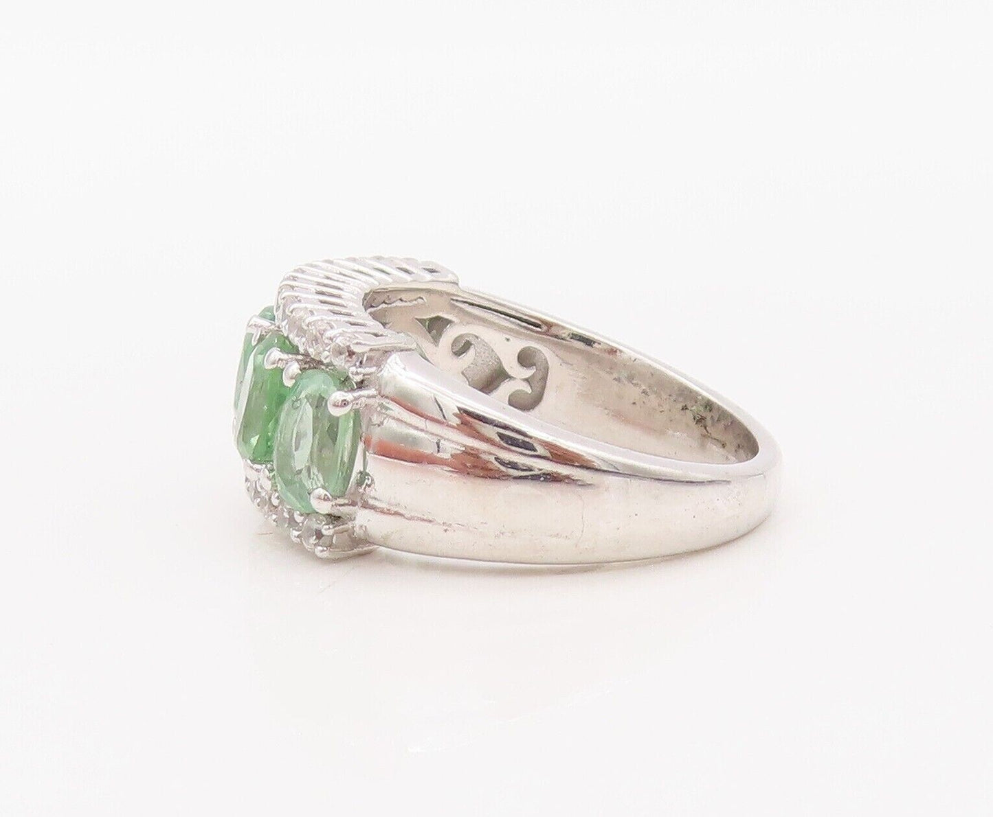 925 Sterling Silver Vintage Ring Rectangle Green White Topaz Band Sz 7.5 RG30286