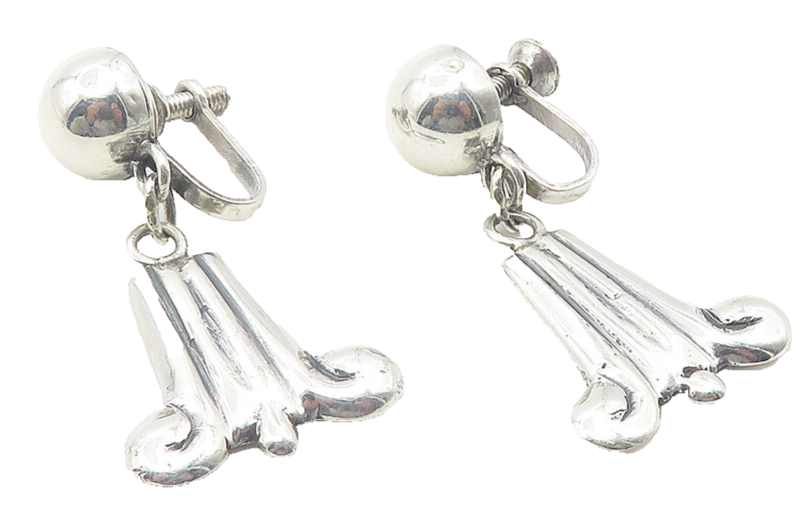 MEXICO 925 Sterling Silver  Vintage Antique Non Pierce Dangle Earrings  EG6226