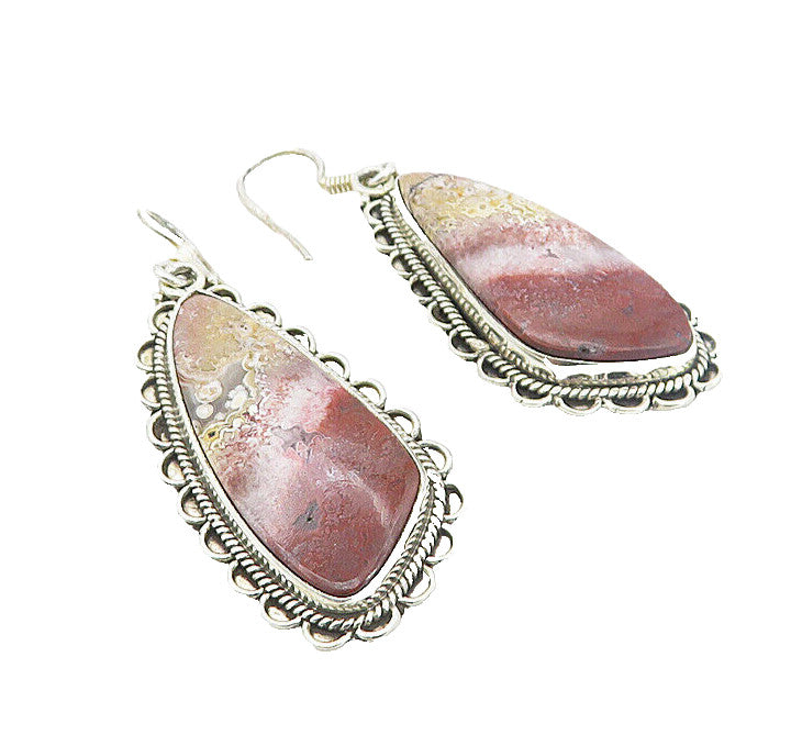 925 Sterling Silver  Vintage Jasper Wavy Twist Border Dangle Earrings  EG3568