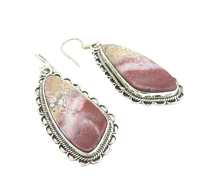 925 Sterling Silver  Vintage Jasper Wavy Twist Border Dangle Earrings  EG3568