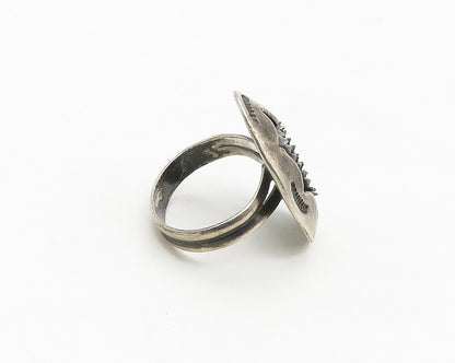NAVAJO 925 Silver  Vintage Etched Detail Dark Tone Band Ring Sz 7  RG17693