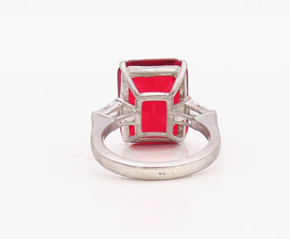 925 Sterling Silver Vintage Ring Rectangle Cut Red & White CZ  Sz 6.5  RG30046