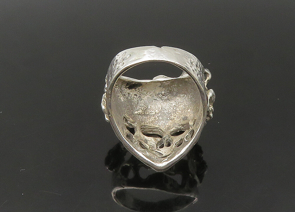 925 Sterling Silver  Vintage Sculpted Skeleton Head Biker Ring Sz 8.5  RG22492