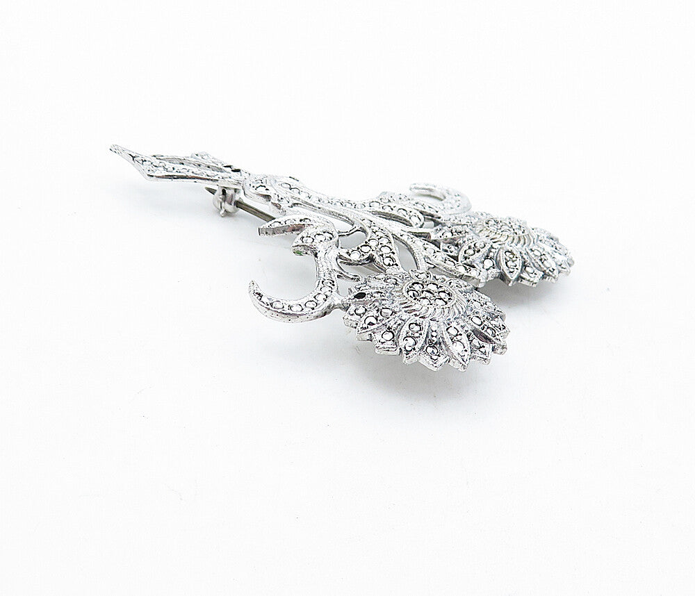 925 Sterling Silver  Sparkling Tied Flower Bouquet Motif Brooch Pin  BP1792