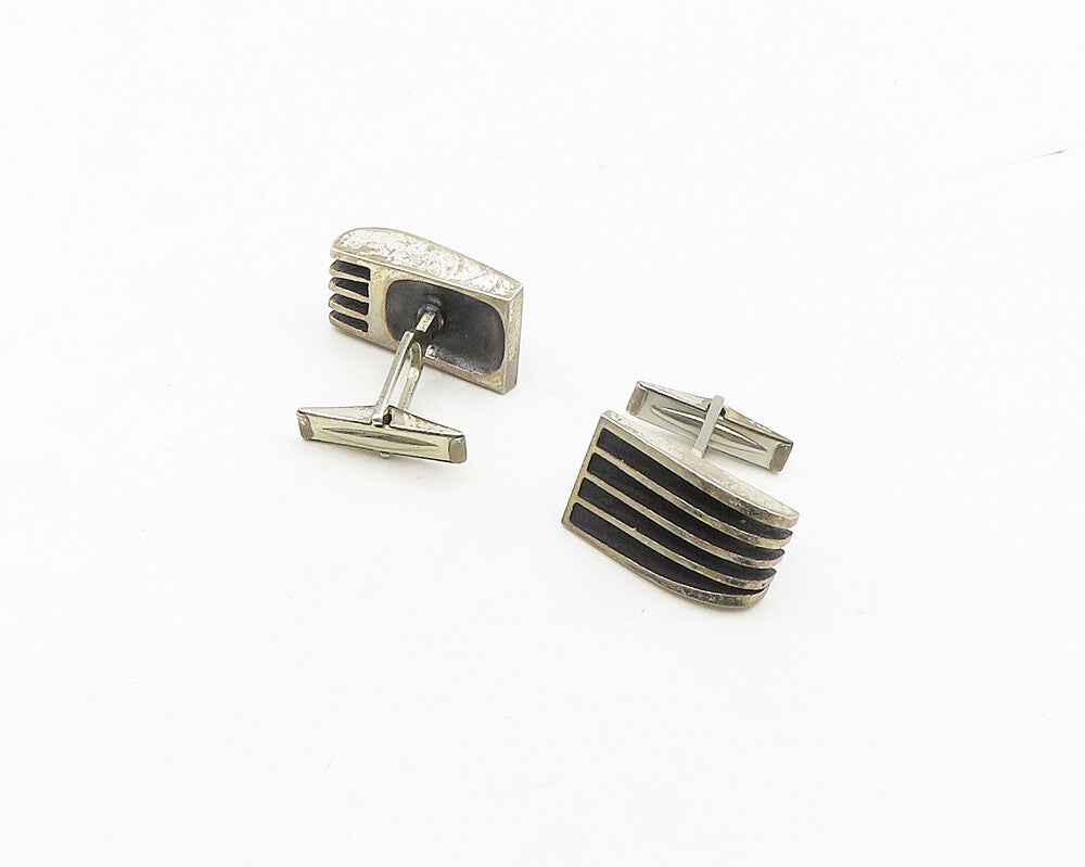 925 Sterling Silver  Vintage Dark Tone Split Design Cufflinks  TR2410