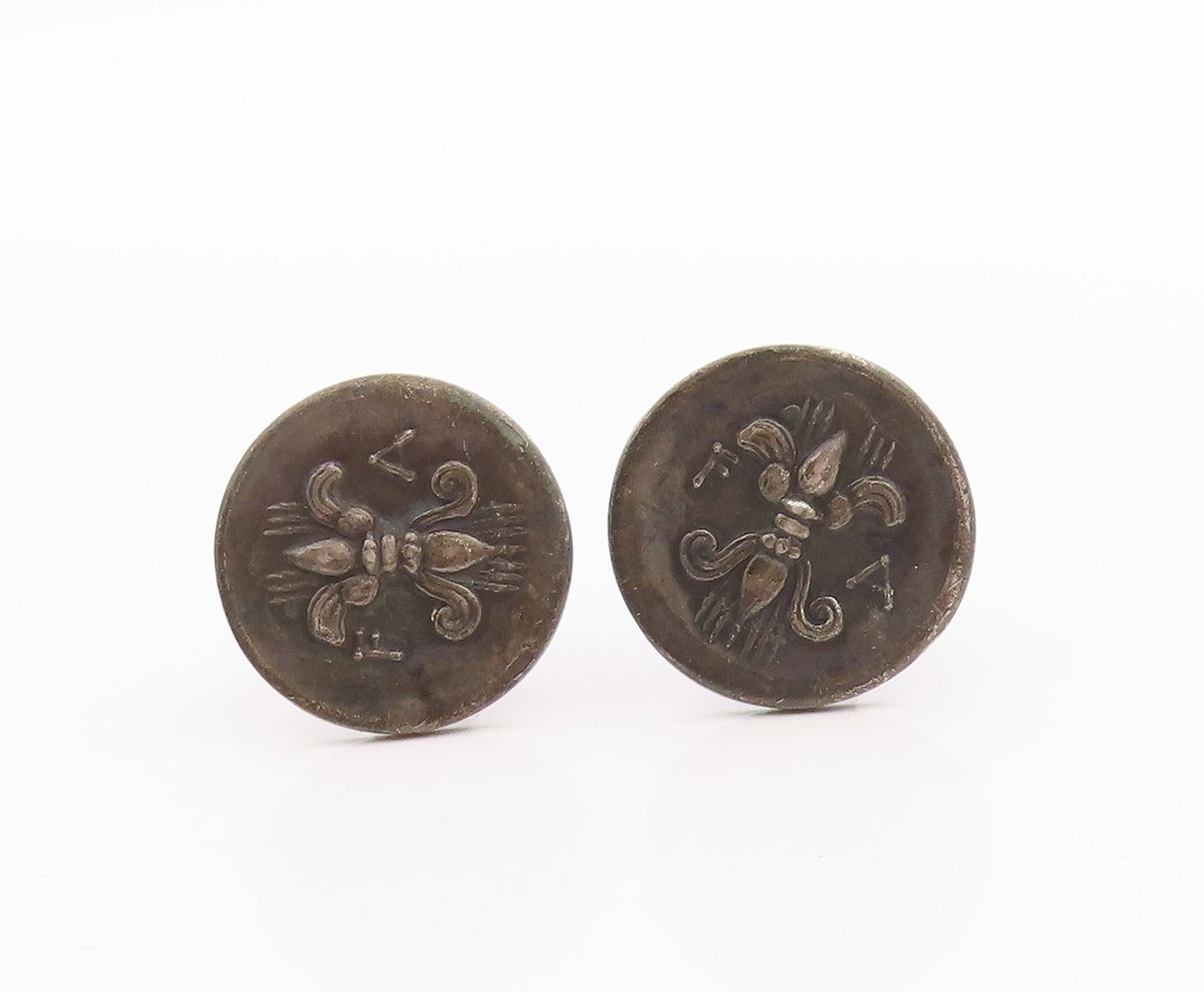 925 Sterling Silver Vintage Cuff Links Dark Tone Flue De Lis Carved  TR3940