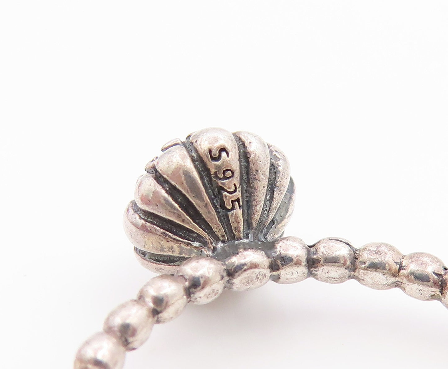 925 Sterling Silver Vintage Ring Elegant Pearl Halo Beaded Band  Sz 8  RG36044