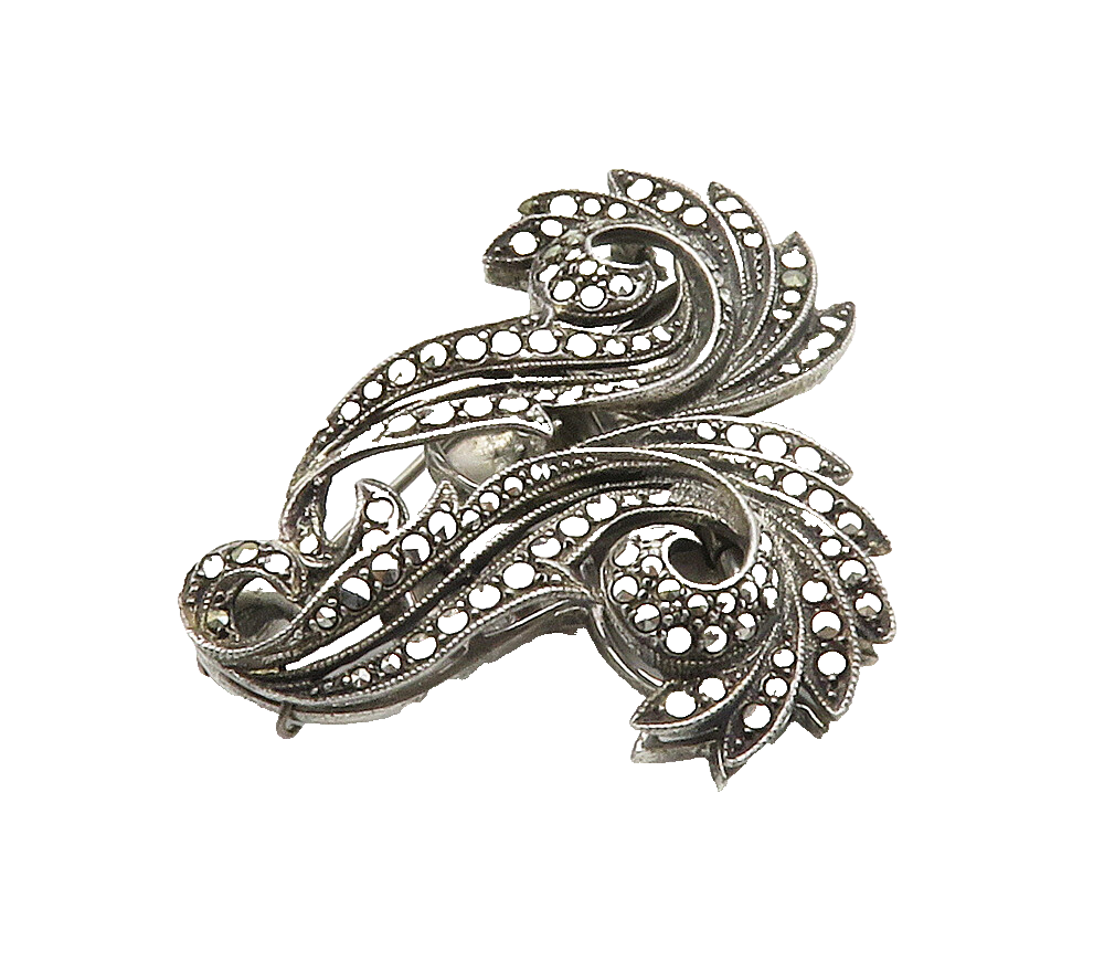 925 Sterling Silver  Vintage Sparkling Swirl Design Brooch Pin  BP6465