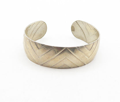 925 Sterling Silver  Vintage Shiny Geometric Pattern Cuff Bracelet  BT1666
