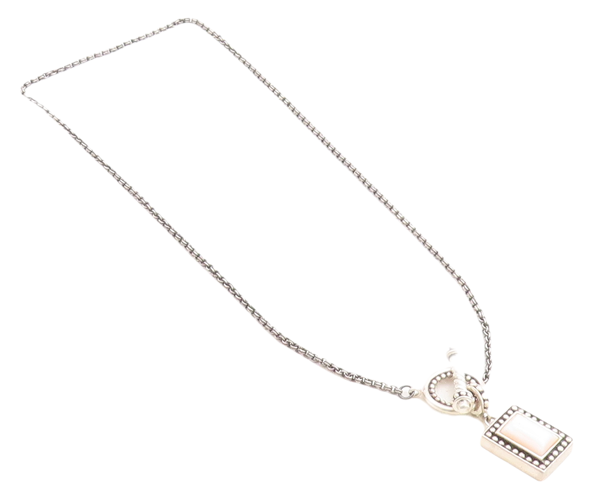 925 Sterling Silver  Vintage Pink Mother Of Pearl Twist Chain Necklace  NE1929