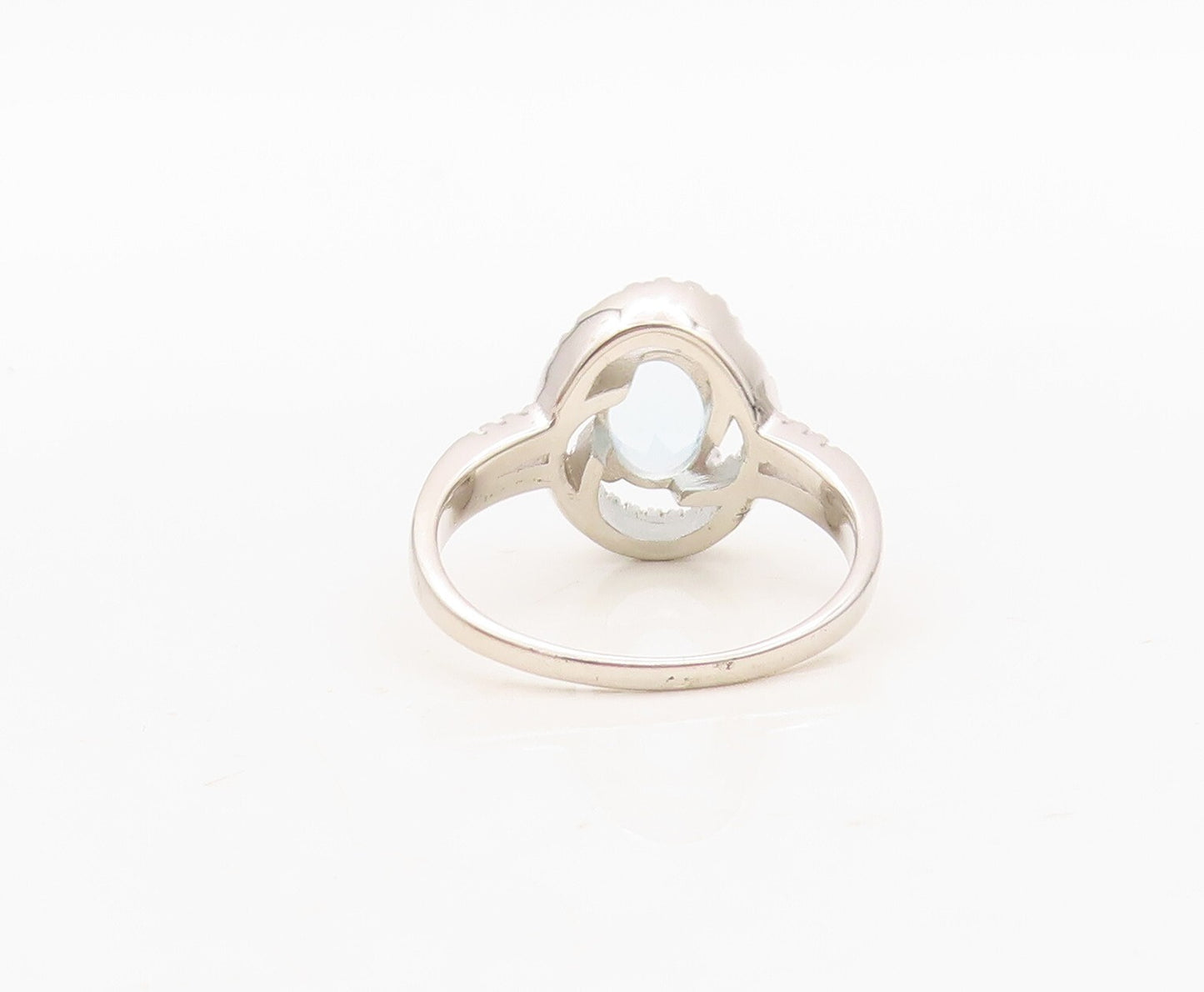 925 Sterling Silver Vintage Ring Designer Oval Blue & White CZ  Sz 7 RG30504