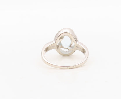 925 Sterling Silver Vintage Ring Designer Oval Blue & White CZ  Sz 7 RG30504