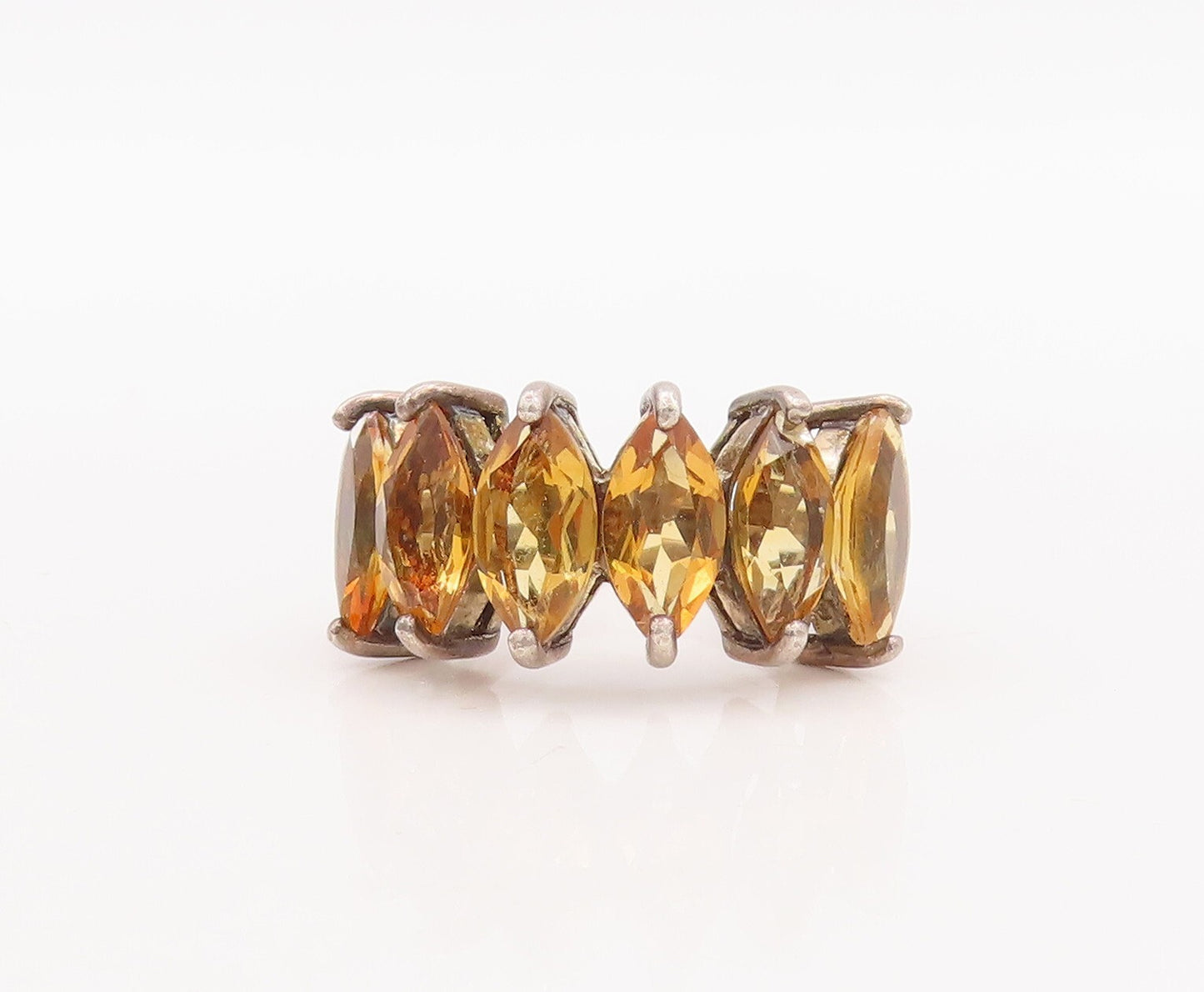 925 Sterling Silver Vintage Ring Marquise Cut Citrine Band  Sz 5  RG28759