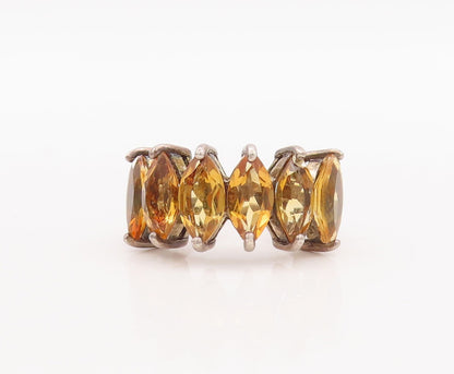 925 Sterling Silver Vintage Ring Marquise Cut Citrine Band  Sz 5  RG28759