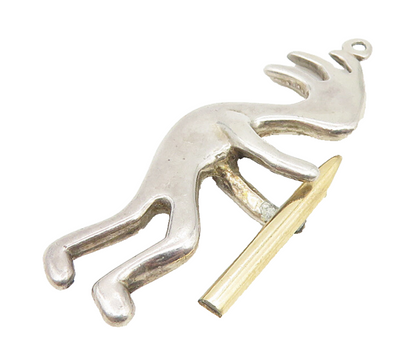 925 Sterling Silver  Vintage Petite Two Tone Kokopelli Dancer Pendant  PT8766