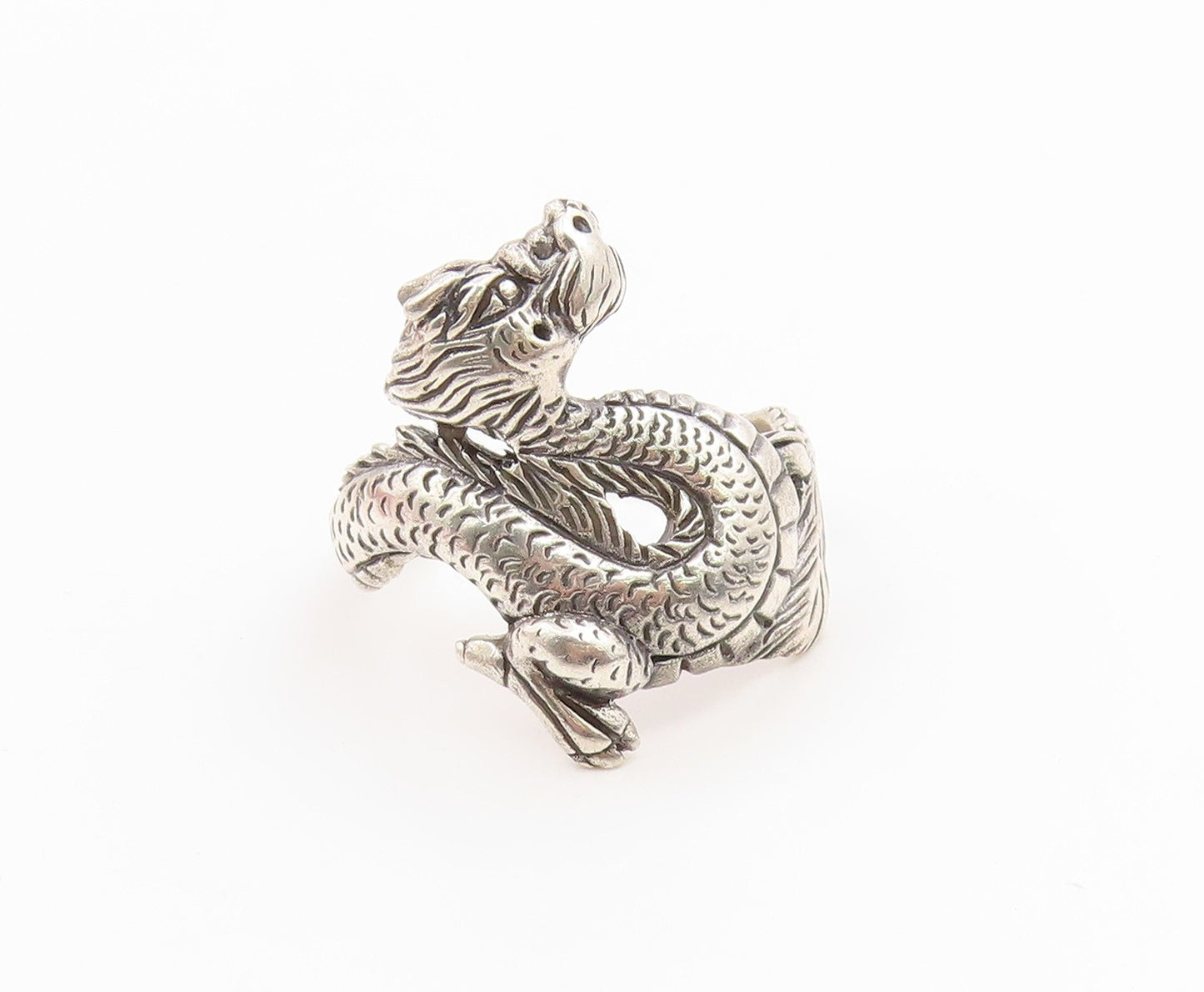 925 Sterling Silver Vintage Ring Etched Mythical Dragon Band  Sz 10  RG35903