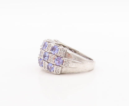 925 Sterling Silver Vintage Ring Box Design Tanzanite & Sapphire Sz 7.5  RG29481
