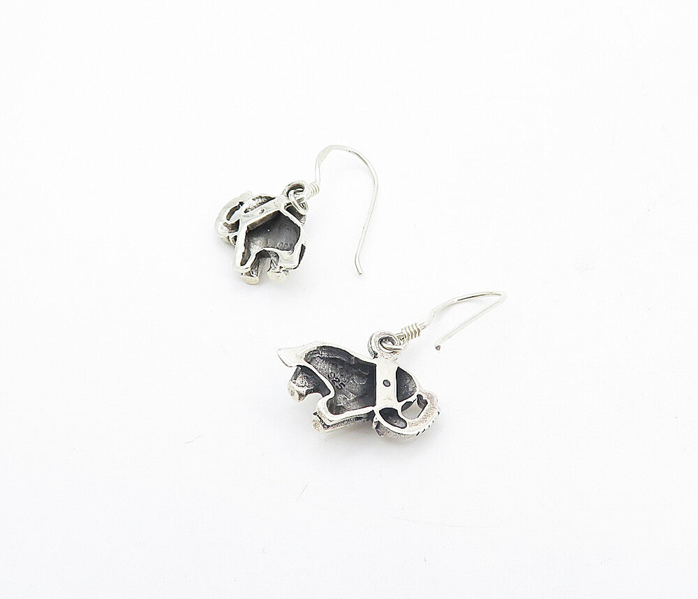 925 Sterling Silver  Vintage Shiny Petite Elephant Dangle Earrings  EG3342