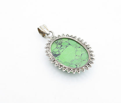 925 Sterling Silver  Vintage Cabochon Cut Green Howlite Drop Pendant  PT2541