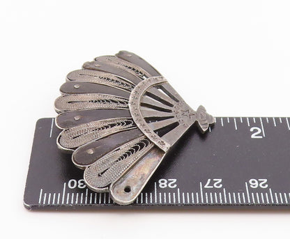 MIDDLE EAST 925 Sterling Silver  Vintage Hand Fan Motif Brooch Pin  BP4910
