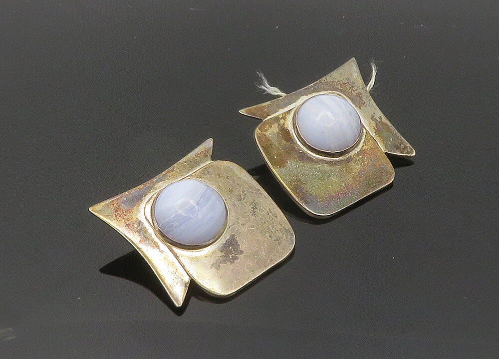 DONNA DALE 925 Silver  Vintage Cabochon Agate Non Pierce Earrings  EG10059