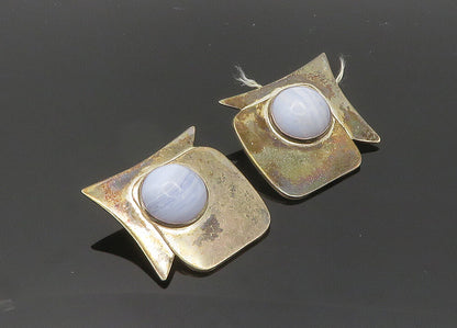 DONNA DALE 925 Silver  Vintage Cabochon Agate Non Pierce Earrings  EG10059