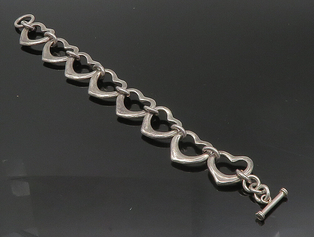 925 Sterling Silver  Vintage Oxidized Open Love Heart Chain Bracelet  BT1303