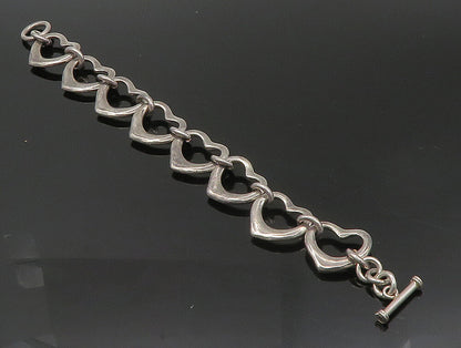 925 Sterling Silver  Vintage Oxidized Open Love Heart Chain Bracelet  BT1303