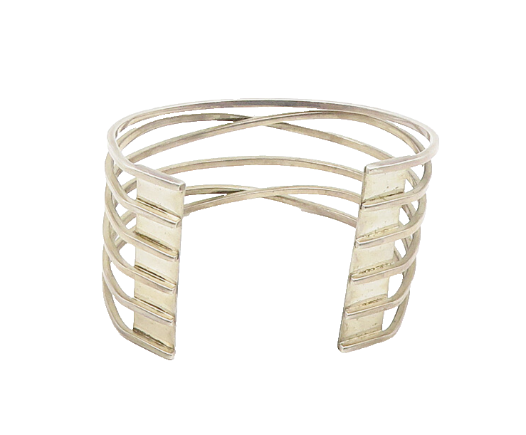 MEXICO 925 Sterling Silver  Vintage Shiny Split Highway Cuff Bracelet  BT7525